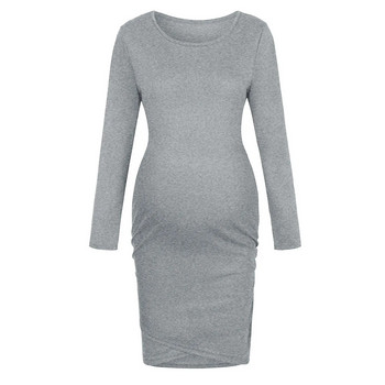 Εγκυμοσύνη Φθινοπωρινά Φορέματα Έγκυες Αδύνατες Γυναίκες Μακρυμάνικο Bodycon Φόρεμα O-λαιμόκοψη Casual Φόρεμα Μητέρα σπίτι Ρούχα Φόρεμα εγκυμοσύνης