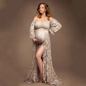 Boho stila mežģīņu kleita grūtniecēm, bohēmiska fotogrāfiju uzņemšanas kleita grūtniecības laikā.