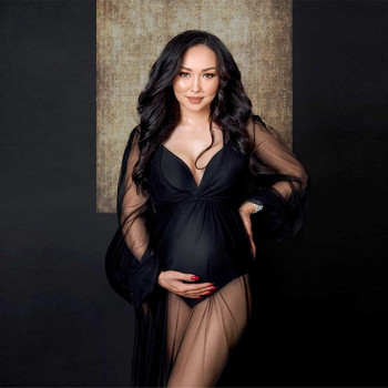Рокли за бременни за фотосесия Секси елегантна черна прозрачна марлена рокля Рокля за фотосесия Фотосесия за жени
