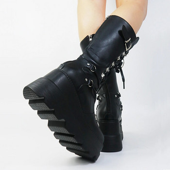 Γοτθικού στιλ Πλατφόρμα Vampire Cosplay Γυναικείες μπότες 2023 Φθινοπωρινές σφήνες Άνετες γυναικείες μπότες μοτοσικλέτας Παπούτσια Plus Size