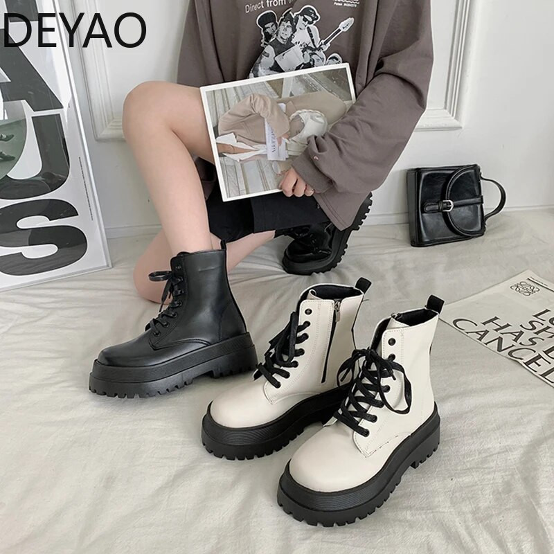 Platforma su stora apačia Moteriški auliniai batai Moteriški batai Su užtrauktuku mada Moterų dizainerio motociklų batai Laisvalaikio moteriška avalynė 2023 m.