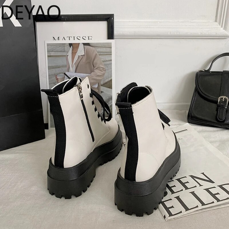 Platforma su stora apačia Moteriški auliniai batai Moteriški batai Su užtrauktuku mada Moterų dizainerio motociklų batai Laisvalaikio moteriška avalynė 2023 m.