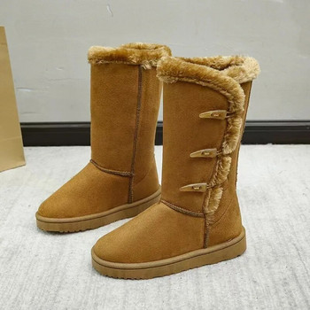 Зимни нови топли дамски велурени ботуши за сняг Модни къси плюшени ботуши на платформа до средата на прасеца Дамски външни ежедневни памучни обувки