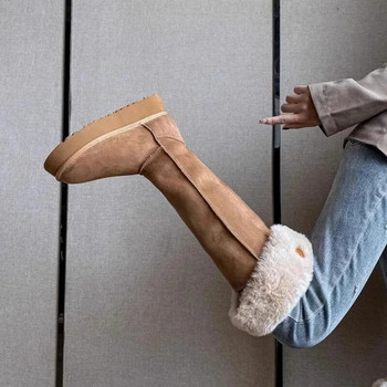 Зимни дамски топли къси плюшени плоски велурени ботуши за сняг Нови високи ботуши на платформа за дамски дамски ежедневни памучни обувки