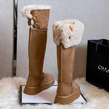 Χειμερινές γυναικείες Keep Warm Κοντές βελούδινες επίπεδες σουέτ μπότες χιονιού Νέα πλατφόρμα γόνατα ψηλά μπότες για γυναίκες υπαίθρια casual βαμβακερά παπούτσια
