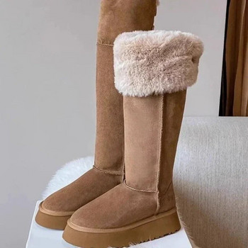 Χειμερινές γυναικείες Keep Warm Κοντές βελούδινες επίπεδες σουέτ μπότες χιονιού Νέα πλατφόρμα γόνατα ψηλά μπότες για γυναίκες υπαίθρια casual βαμβακερά παπούτσια