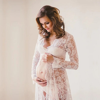 Сексуална фото рокля с дантелени шевове Бременна жена Сексуална предна вилица Изискани рокли за бременни за бебешки рокли Реквизит за фотография