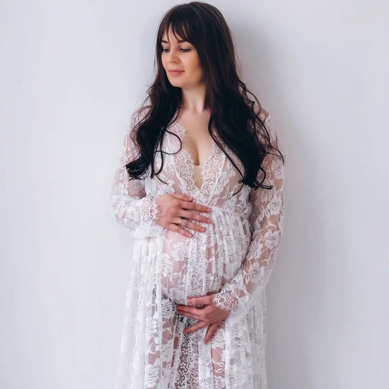 Nėriniais susiuvama seksuali nuotraukų suknelė nėščiai moteriai Seksuali priekine šakute puošni nėštumui skirta suknelė, skirta kūdikio dušui, suknelės fotografavimo reikmenys