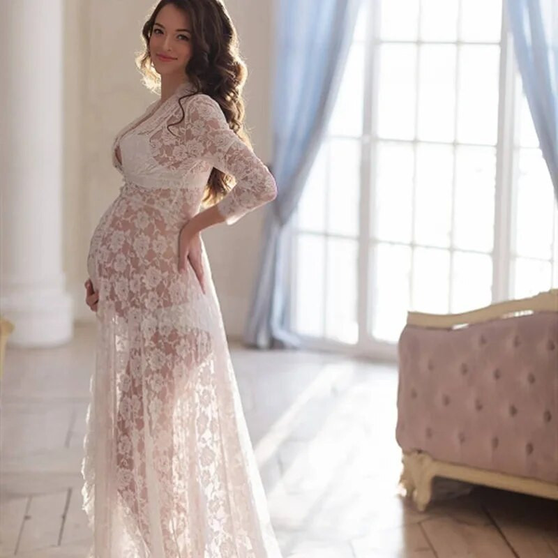 Nėriniais susiuvama seksuali nuotraukų suknelė nėščiai moteriai Seksuali priekine šakute puošni nėštumui skirta suknelė, skirta kūdikio dušui, suknelės fotografavimo reikmenys