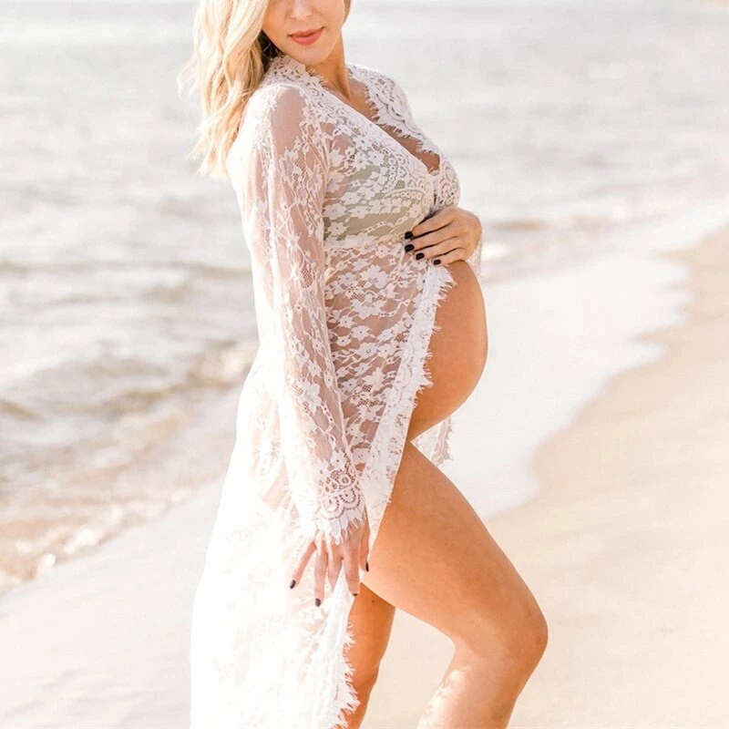 Nėriniais susiuvama seksuali nuotraukų suknelė nėščiai moteriai Seksuali priekine šakute puošni nėštumui skirta suknelė, skirta kūdikio dušui, suknelės fotografavimo reikmenys