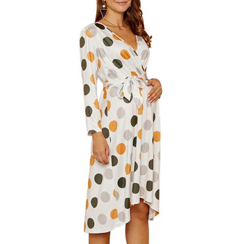 Дамска рокля за бременни с дълъг ръкав Рокля за бременни на точки с колан Есенни бебешки рокли за бременни Дрехи за бременни