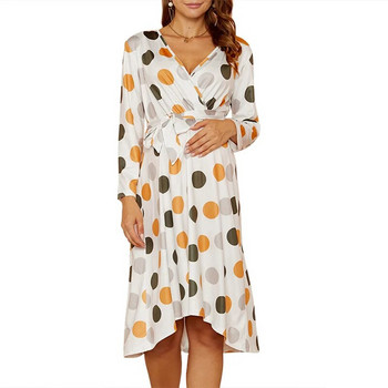 Γυναικείο φόρεμα εγκυμοσύνης μακρυμάνικο πουά φόρεμα έγκυος με ζώνη Φθινοπωρινό Baby Shower Φορέματα εγκυμοσύνης Ρούχα εγκύου