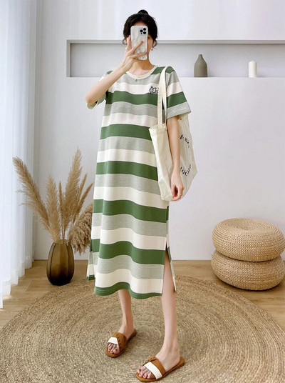 2023. gada vasaras korejiešu modes kokvilnas grūtnieču kleita, salda, eleganta, svītraina, brīva drēbes grūtniecēm Eleganta grūtniecība