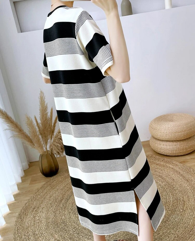 2023. gada vasaras korejiešu modes kokvilnas grūtnieču kleita, salda, eleganta, svītraina, brīva drēbes grūtniecēm Eleganta grūtniecība