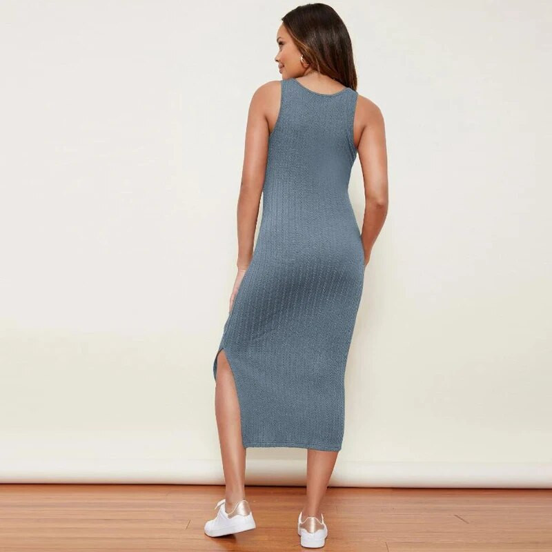 Πλεκτό λεπτό φόρεμα εγκυμοσύνης Γυναικείο μασίφ αμάνικο Maxi μακρύ κορν φορέματα έγκυο casual φόρεμα