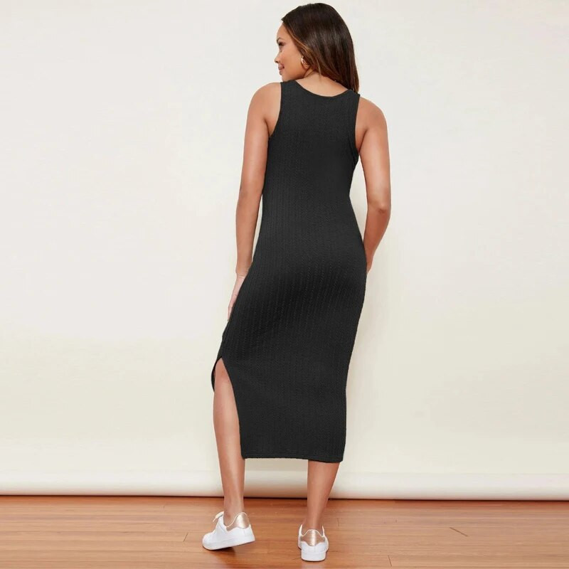 Πλεκτό λεπτό φόρεμα εγκυμοσύνης Γυναικείο μασίφ αμάνικο Maxi μακρύ κορν φορέματα έγκυο casual φόρεμα