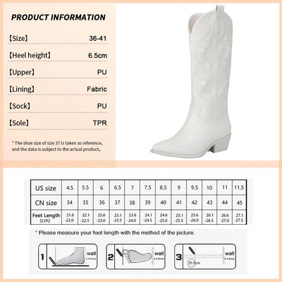 GOGD Kaubojske ružičaste kaubojke čizme za žene 2022. Modne čizme s izvezenim šiljastim prstima s patentnim zatvaračem Debela potpetica Vester čizme do sredine listova Sjajne cipele