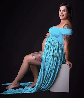 Φορέματα εγκυμοσύνης High Split Sexy Shoot Μακρύ Φόρεμα Εξώπλατο Φόρεμα Φωτογράφησης Εγκυμοσύνης Μάξι Φόρεμα