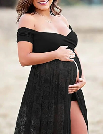 Φορέματα εγκυμοσύνης High Split Sexy Shoot Μακρύ Φόρεμα Εξώπλατο Φόρεμα Φωτογράφησης Εγκυμοσύνης Μάξι Φόρεμα
