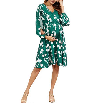 Floral φορέματα εγκυμοσύνης Ρούχα εγκυμοσύνης V λαιμόκοψη Καλοκαιρινό καθημερινό φόρεμα νοσηλευτικής παραλίας Φόρεμα θηλασμού με ψηλόμεσο έγκυο