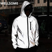 New Streetwear Noctilucent Meeste jakid Rattasõiduriided helkur Tuulejope naiste veekindel jope hip hop kapuutsiga mantel Unisex
