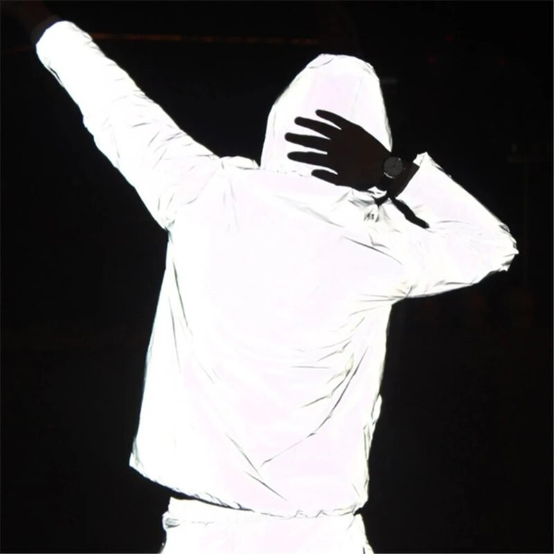 New Streetwear Noctilucent Meeste jakid Rattasõiduriided helkur Tuulejope naiste veekindel jope hip hop kapuutsiga mantel Unisex