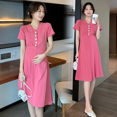 Φορέματα εγκυμοσύνης με κουμπί Μαύρα έγκυες γυναίκες Casual ρούχα γραφείου Καλοκαιρινό Γυναικείο Plus μέγεθος Φόρεμα εγκυμοσύνης Αποφοίτηση