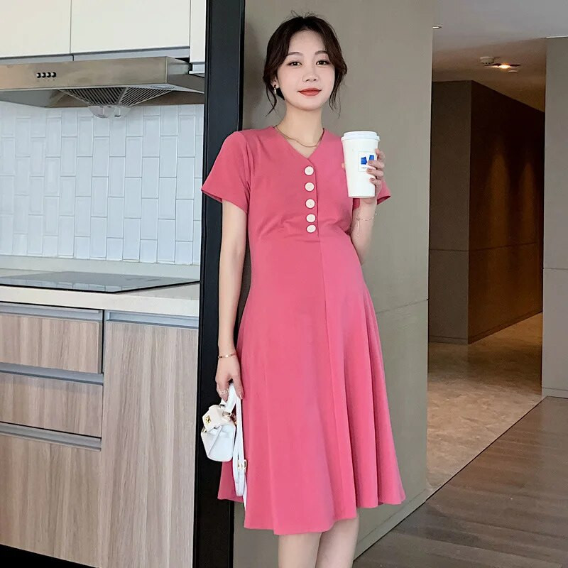 Φορέματα εγκυμοσύνης με κουμπί Μαύρα έγκυες γυναίκες Casual ρούχα γραφείου Καλοκαιρινό Γυναικείο Plus μέγεθος Φόρεμα εγκυμοσύνης Αποφοίτηση