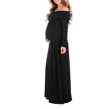 Μακρύ φόρεμα εγκυμοσύνης Γυναικείο βολάν Stretch μακρύ μανίκι Maxi Dress Off Shoulder Ρούχα εγκυμοσύνης για έγκυες γυναίκες 2023