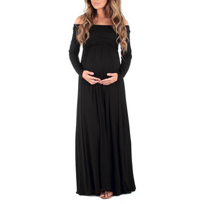 Grūtnieču gara kleita Sieviešu volāns Elastīga garām piedurknēm Maxi Dress Off plec Grūtniecības apģērbs grūtniecēm 2023
