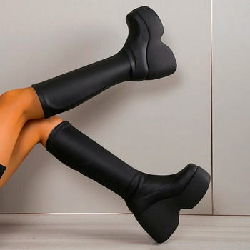 2023 Чисто нови дамски ботуши в готически стил, секси, елегантни, плътни дамски ботуши с голяма платформа, голям размер 43, удобни дамски обувки за ходене, обувки на платформа