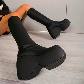 2023 Чисто нови дамски ботуши в готически стил, секси, елегантни, плътни дамски ботуши с голяма платформа, голям размер 43, удобни дамски обувки за ходене, обувки на платформа