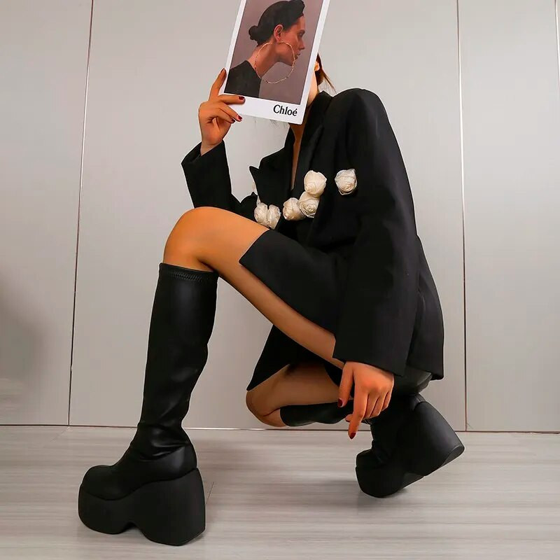 2023. aasta uhiuus gooti stiilis seksikas elegantne paksu platvormiga naiste poolsaapad, suur suurus 43 jalgsi mugavad naiste kingad platvormkingad