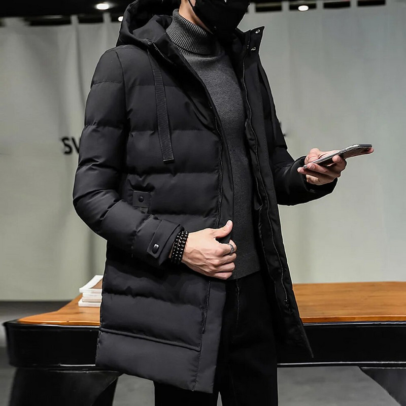 Vīriešu dūnu mēteļi Ikdienišķas modes vienkrāsainas, plānas dūnu jakas ar rāvējslēdzēju, garas biezas, silti vīriešu ziemas siltie mēteļi