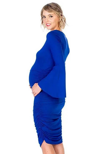 Рокли за бременни 2023 г. Рокля за бременни с разкроени ръкави Ежедневна плътна рокля за бременни с О-образно деколте за бременни жени Дрехи за бременни