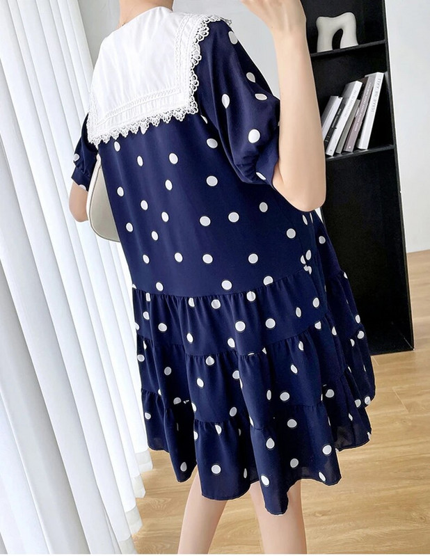 2023. gada vasara korejiešu modes stila grūtniecēm, gara kleita, eleganta līnijas drēbes grūtniecēm, salda punktveida grūtniecība