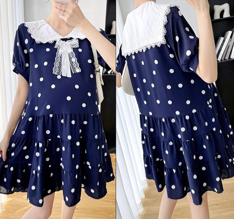 2023. gada vasara korejiešu modes stila grūtniecēm, gara kleita, eleganta līnijas drēbes grūtniecēm, salda punktveida grūtniecība