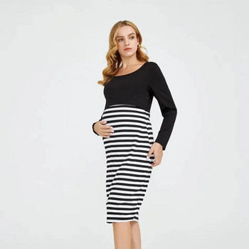 S-3XL Пижама за бременни Дрехи за бременни жени с къс ръкав Раирана рокля за бременни за кърмене