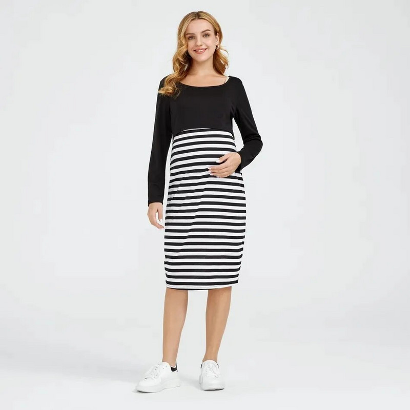 S-3XL Πιτζάμα εγκυμοσύνης Ρούχα εγκύων κοντά μανίκια ριγέ φόρεμα θηλασμού εγκυμοσύνης