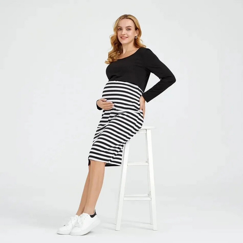 S-3XL Πιτζάμα εγκυμοσύνης Ρούχα εγκύων κοντά μανίκια ριγέ φόρεμα θηλασμού εγκυμοσύνης