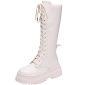 2022 m. Nauji moteriški motociklo batai iki kelių Moteriški madingi storu padu platforma aukštakulniai užtrauktuku Botas moteriški ilgi batai