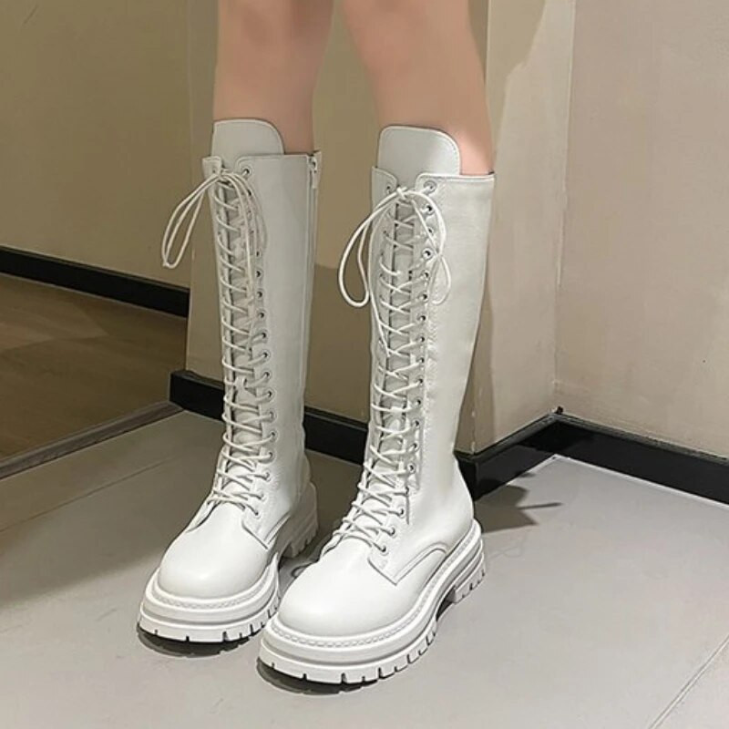 Žieminiai ilgaauliai moteriški balti suvarstomi užtrauktuku aukštį didinantys pu odiniai batai pliušiniai Botas Mujer didelis dydis 35-43