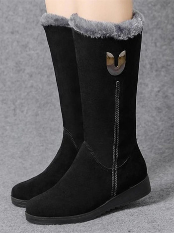 Топли високи ботуши Дамски нови зимни обувки 2022 г. Дамски равни обувки Модни гладиаторски мотоциклетни плюшени ботуши Велурена кожа Zapatos Mujer