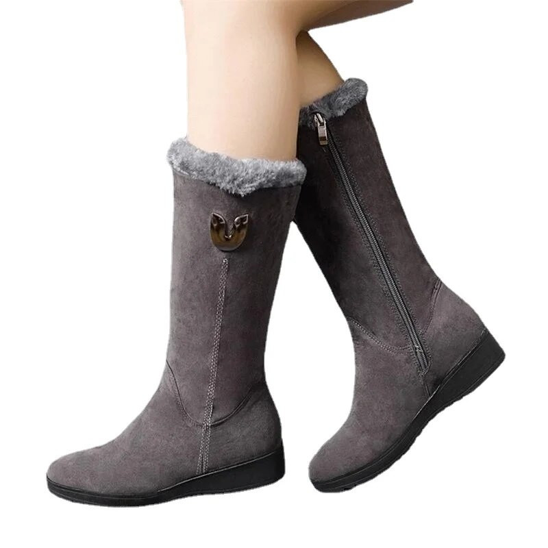 Ζεστές ψηλές μπότες Γυναικείες 2022 Νέα χειμερινά παπούτσια Γυναικεία φλατ Μόδα Gladiator Μοτοσικλέτα βελούδινα μποτάκια Suede Fur Zapatos Mujer