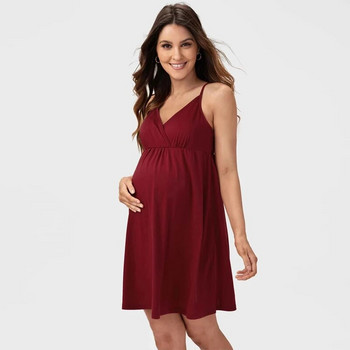 Лято 2023 Нова слинг рокля за бременни с тиранти Едноцветна удобна свободна ежедневна макси рокля за бременни