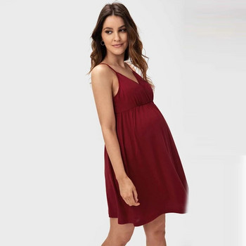 Лято 2023 Нова слинг рокля за бременни с тиранти Едноцветна удобна свободна ежедневна макси рокля за бременни