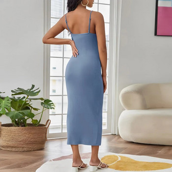 Γυναικείο φόρεμα εγκυμοσύνης Casual λουράκι με λαιμόκοψη V-λαιμόκοψη Αμάνικο σπαστό μπλε φόρεμα για ρούχα εγκυμοσύνης