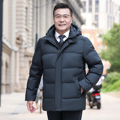 Pusmūža vīriešu dūnu jaka ar ziemas kapuci, 2023. gada jauns zīmols ikdienas biezs, silts balts pīļu dūnu mētelis vīriešiem, melns parks, augstas kvalitātes