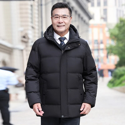 Pusmūža vīriešu dūnu jaka ar ziemas kapuci, 2023. gada jauns zīmols ikdienas biezs, silts balts pīļu dūnu mētelis vīriešiem, melns parks, augstas kvalitātes