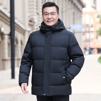 Pusmūža vīriešu dūnu jaka ar ziemas kapuci, 2023. gada jauns zīmols ikdienas biezs, silts balts pīļu dūnu mētelis vīriešiem, melns parks, augstas kvalitātes